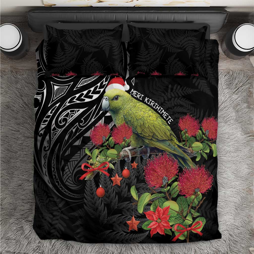 Meri Kirihimete Kakapo Bedding Set Black Silver Fern Christmas Vibe - Vibe Hoodie Shop