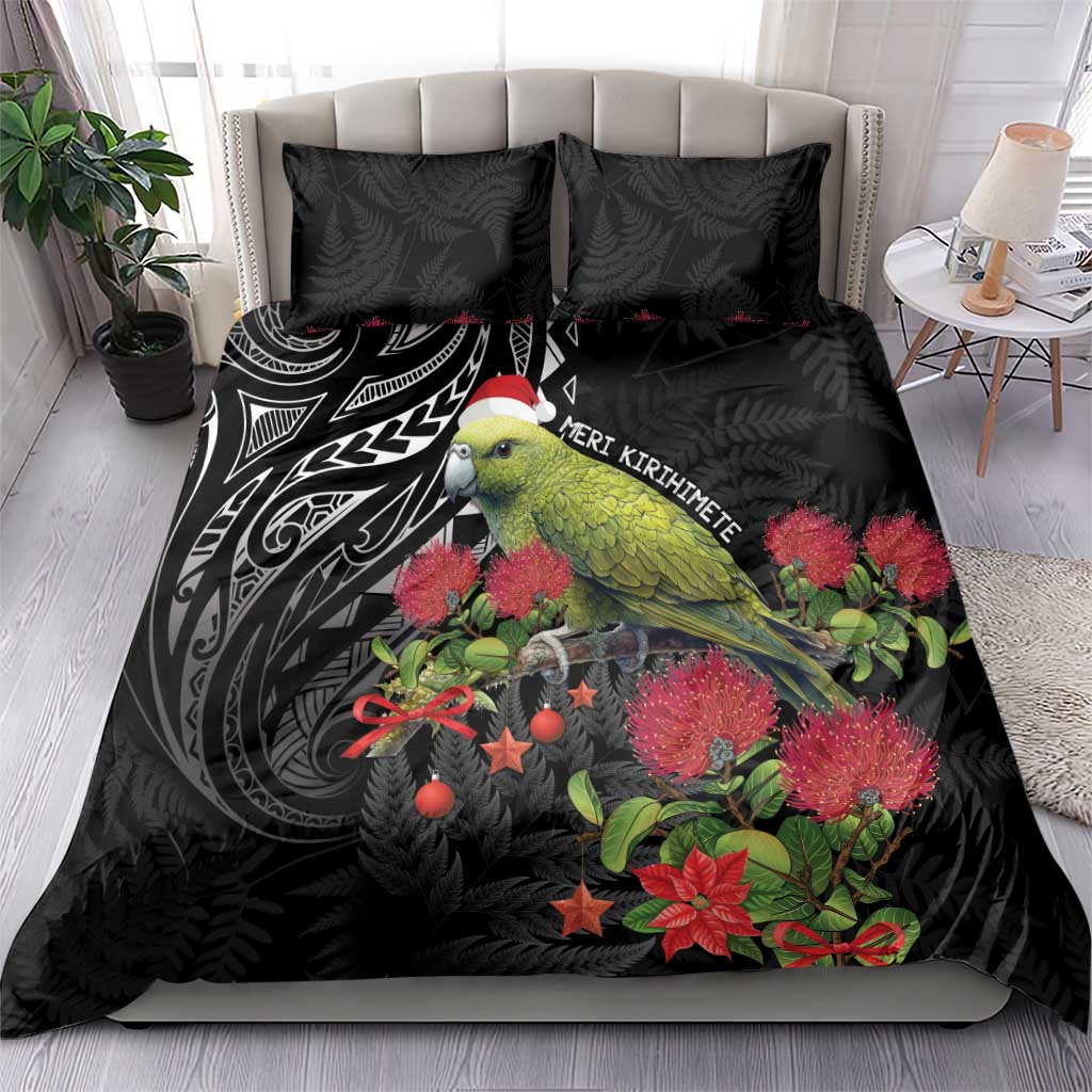 Meri Kirihimete Kakapo Bedding Set Black Silver Fern Christmas Vibe - Vibe Hoodie Shop