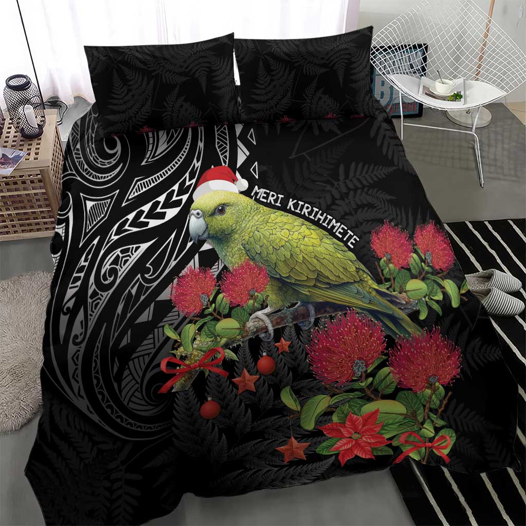 Meri Kirihimete Kakapo Bedding Set Black Silver Fern Christmas Vibe - Vibe Hoodie Shop