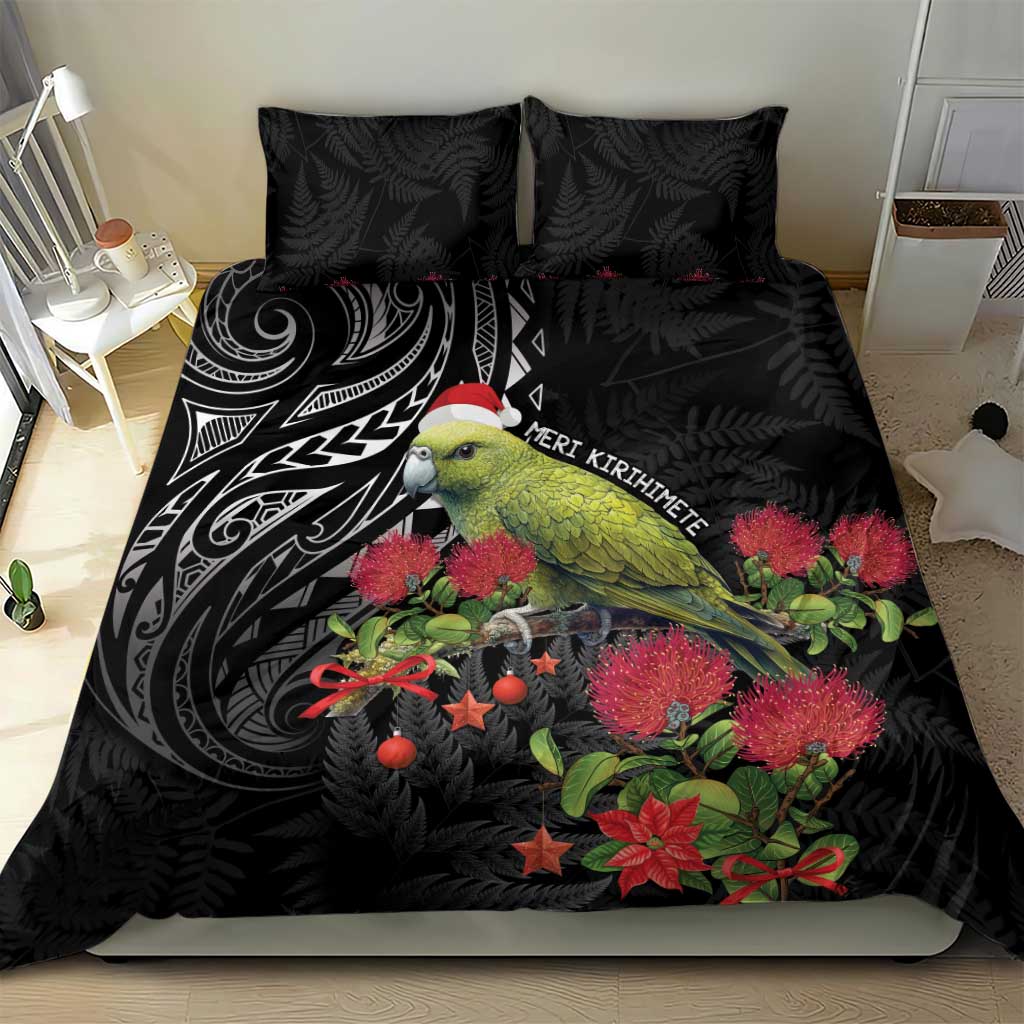 Meri Kirihimete Kakapo Bedding Set Black Silver Fern Christmas Vibe - Vibe Hoodie Shop