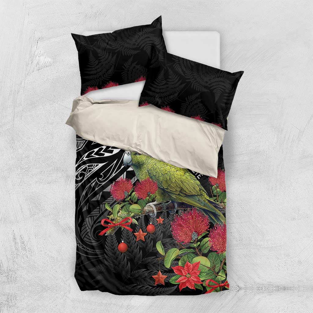 Meri Kirihimete Kakapo Bedding Set Black Silver Fern Christmas Vibe - Vibe Hoodie Shop