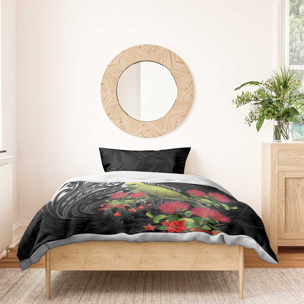 Meri Kirihimete Kakapo Bedding Set Black Silver Fern Christmas Vibe - Vibe Hoodie Shop