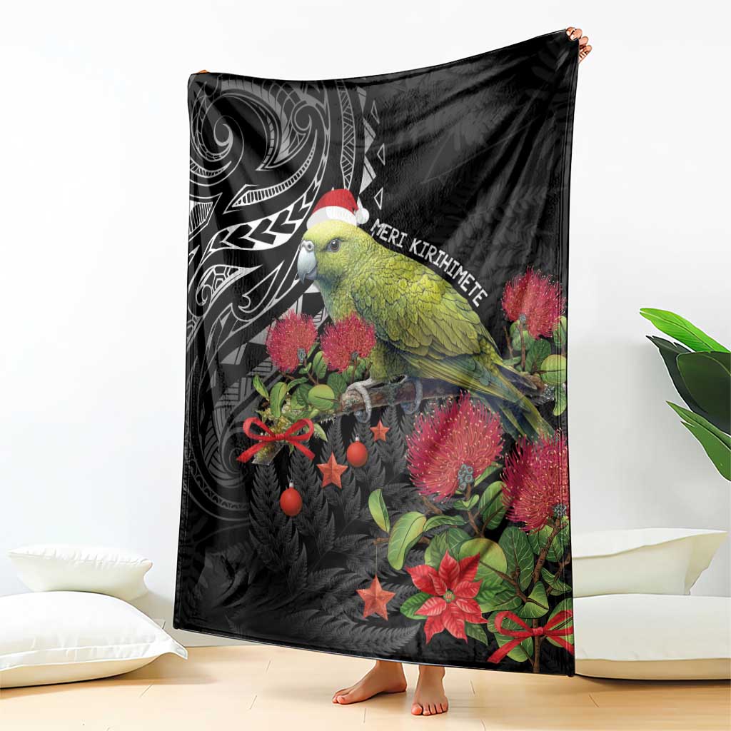 Meri Kirihimete Kakapo Blanket Black Silver Fern Christmas Vibe - Vibe Hoodie Shop