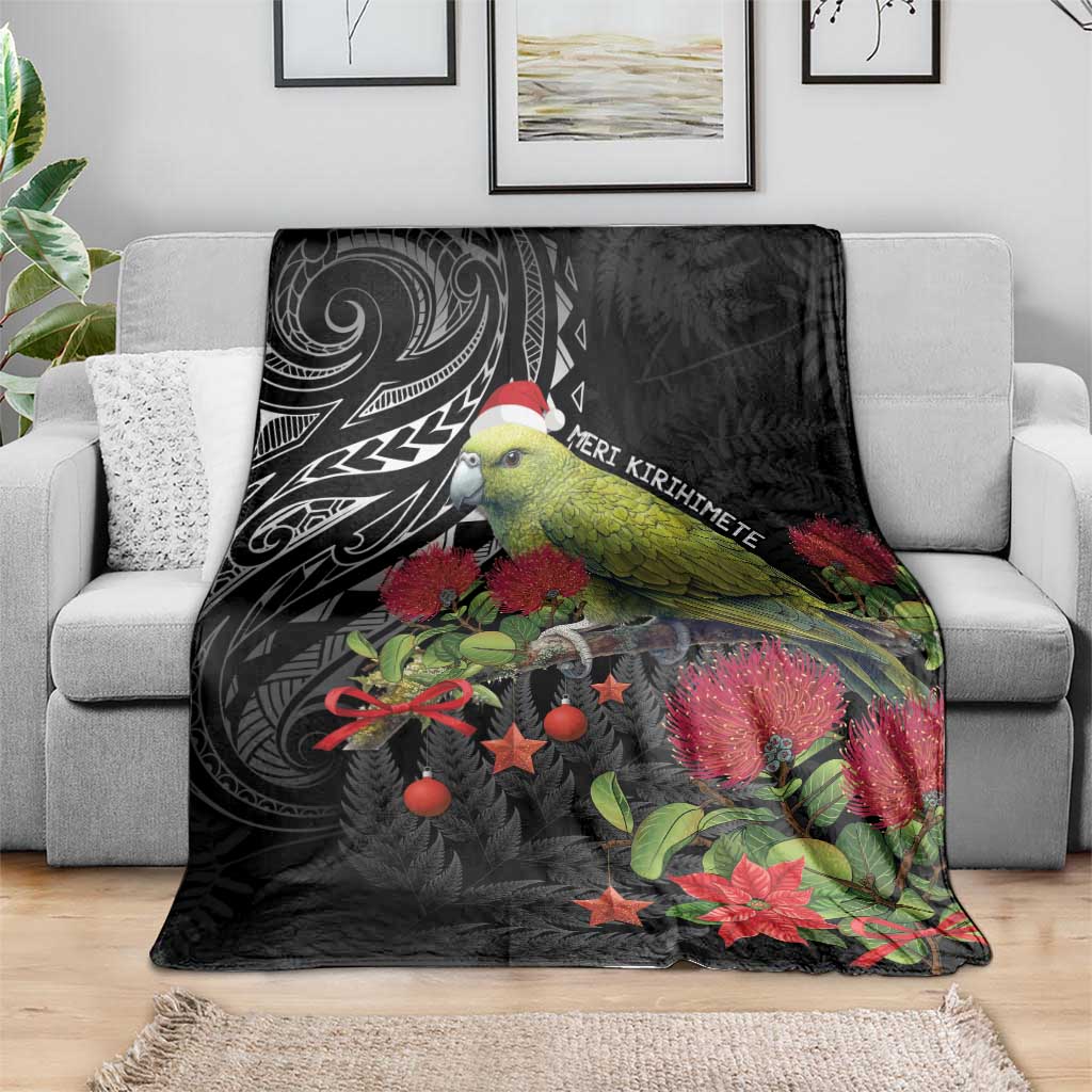 Meri Kirihimete Kakapo Blanket Black Silver Fern Christmas Vibe - Vibe Hoodie Shop