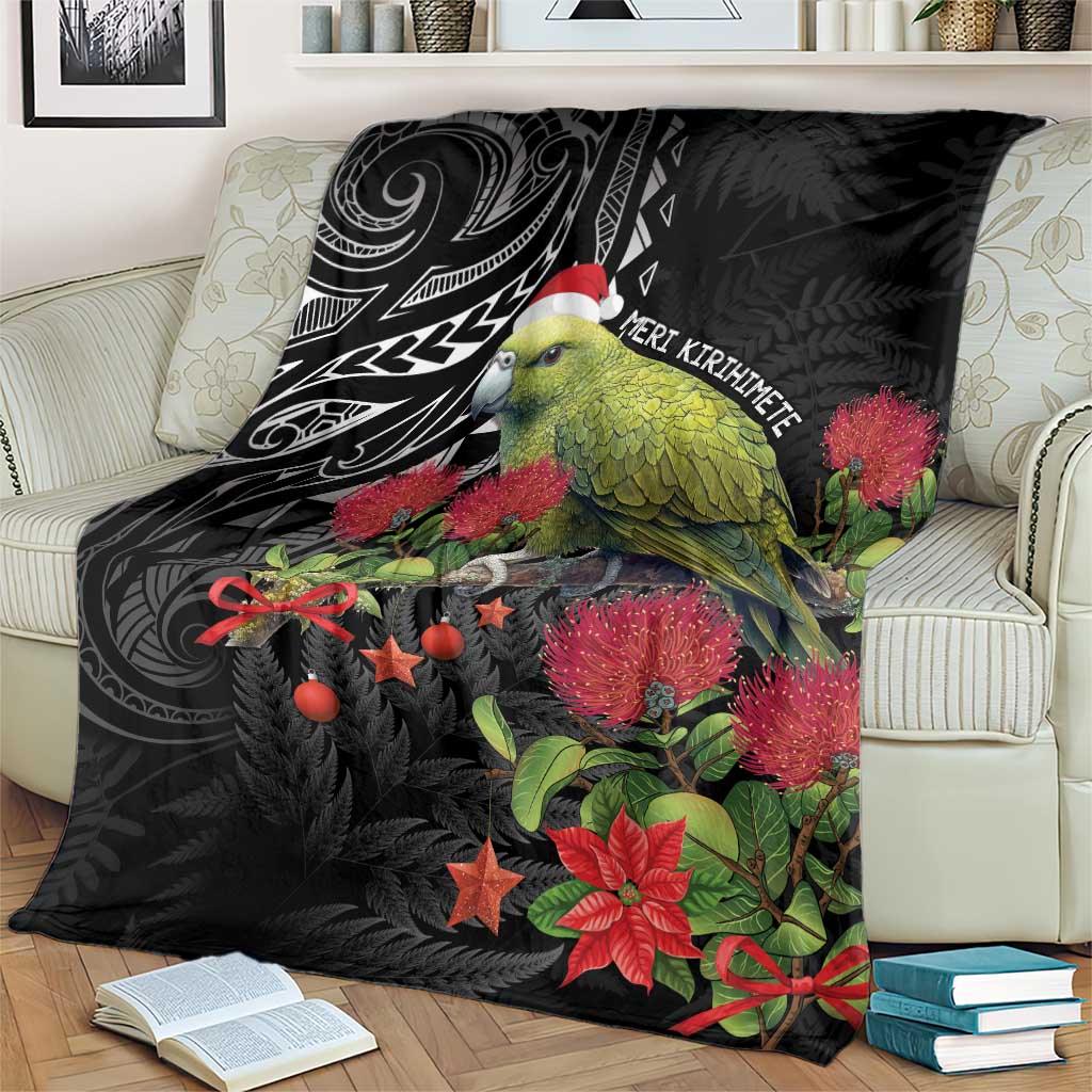 Meri Kirihimete Kakapo Blanket Black Silver Fern Christmas Vibe - Vibe Hoodie Shop