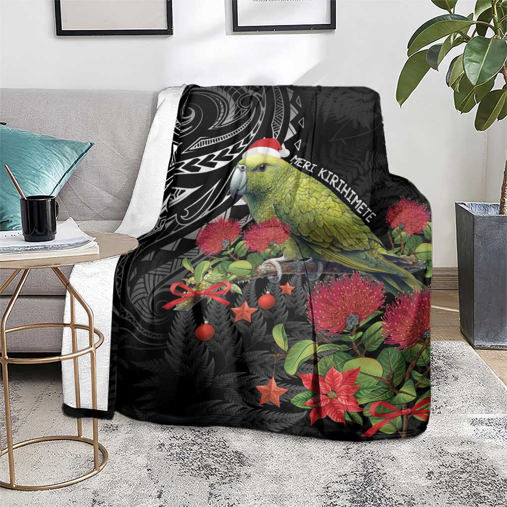 Meri Kirihimete Kakapo Blanket Black Silver Fern Christmas Vibe - Vibe Hoodie Shop