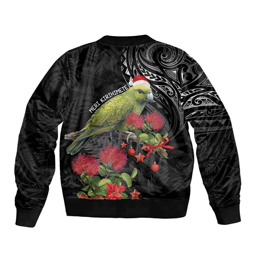 Meri Kirihimete Kakapo Bomber Jacket Black Silver Fern Christmas Vibe - Vibe Hoodie Shop