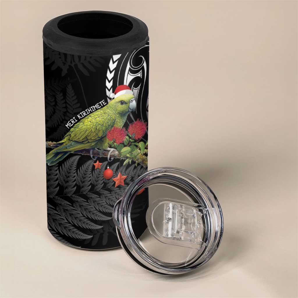 Meri Kirihimete Kakapo 4 in 1 Can Cooler Tumbler Black Silver Fern Christmas Vibe