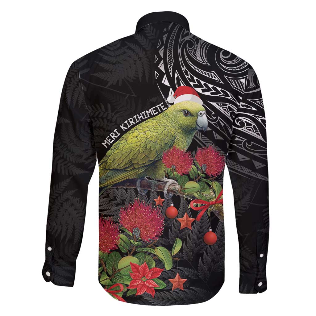 Meri Kirihimete Kakapo Family Matching Long Sleeve Bodycon Dress and Hawaiian Shirt Black Silver Fern Christmas Vibe