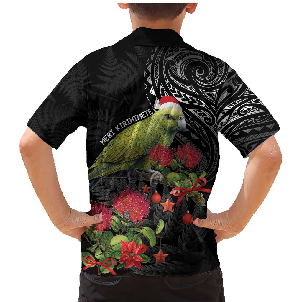 Meri Kirihimete Kakapo Family Matching Mermaid Dress and Hawaiian Shirt Black Silver Fern Christmas Vibe