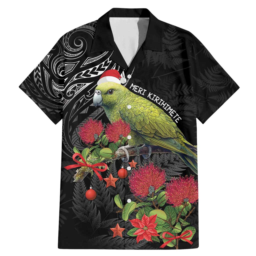 Meri Kirihimete Kakapo Family Matching Mermaid Dress and Hawaiian Shirt Black Silver Fern Christmas Vibe