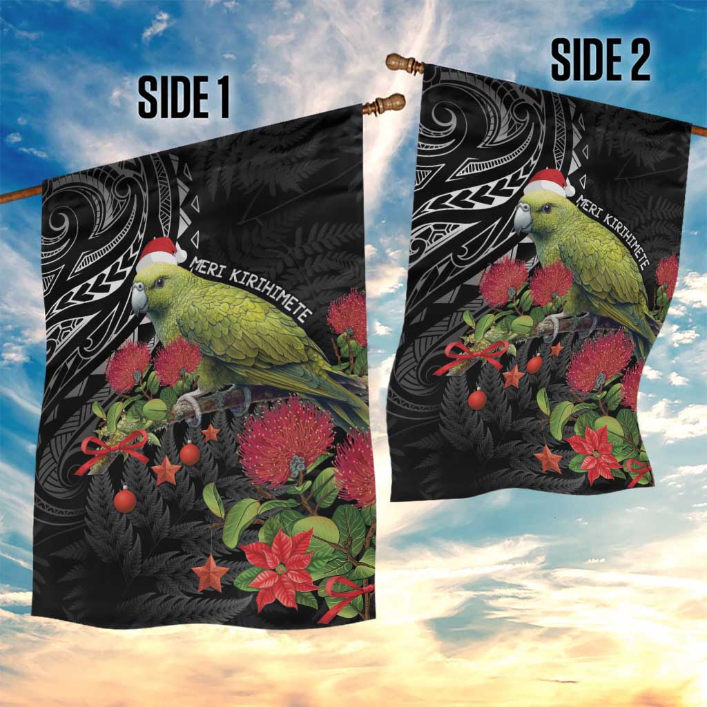 Meri Kirihimete Kakapo Garden Flag Black Silver Fern Christmas Vibe - Vibe Hoodie Shop