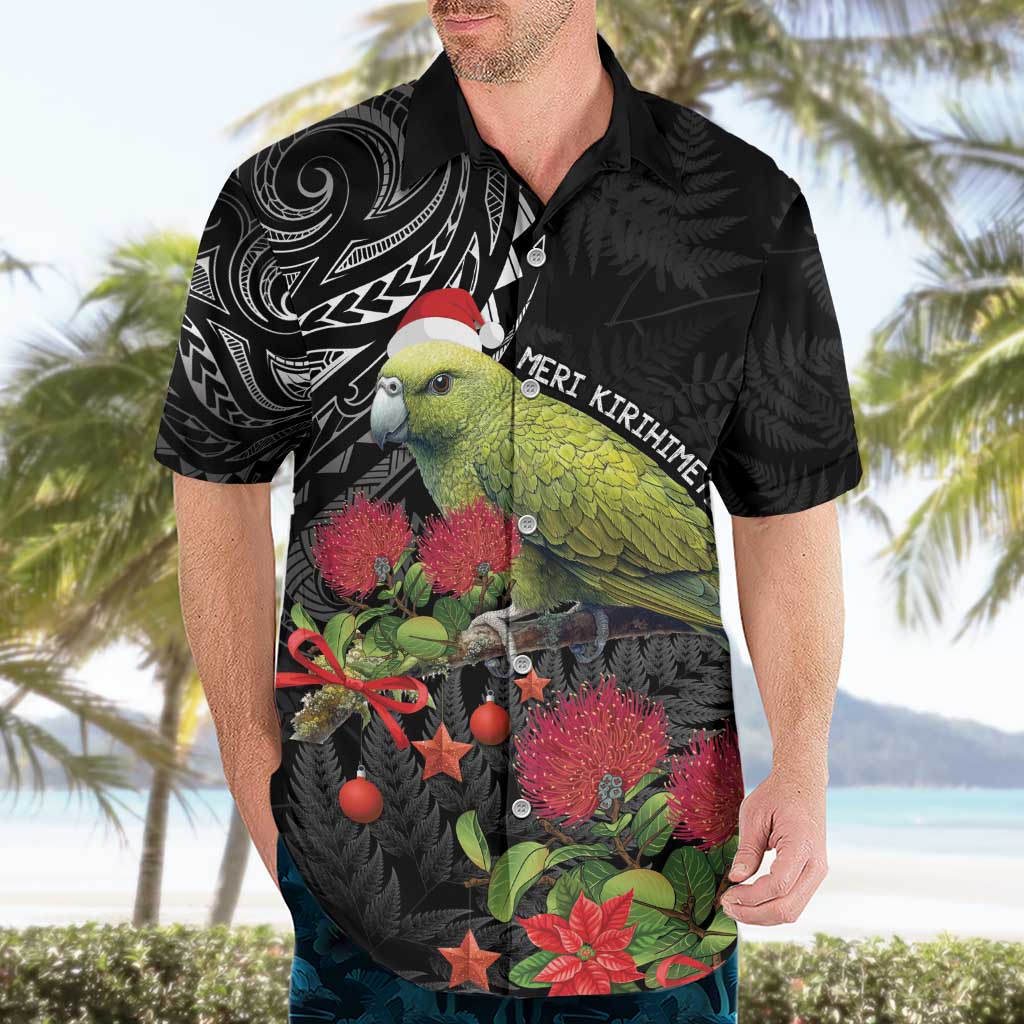 Meri Kirihimete Kakapo Hawaiian Shirt Black Silver Fern Christmas Vibe - Vibe Hoodie Shop