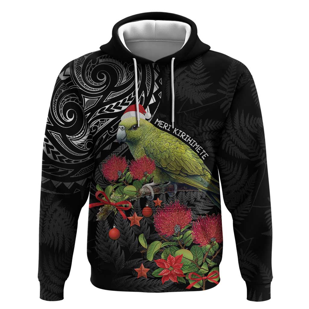 Meri Kirihimete Kakapo Hoodie Black Silver Fern Christmas Vibe LT9 - Vibe Hoodie Shop