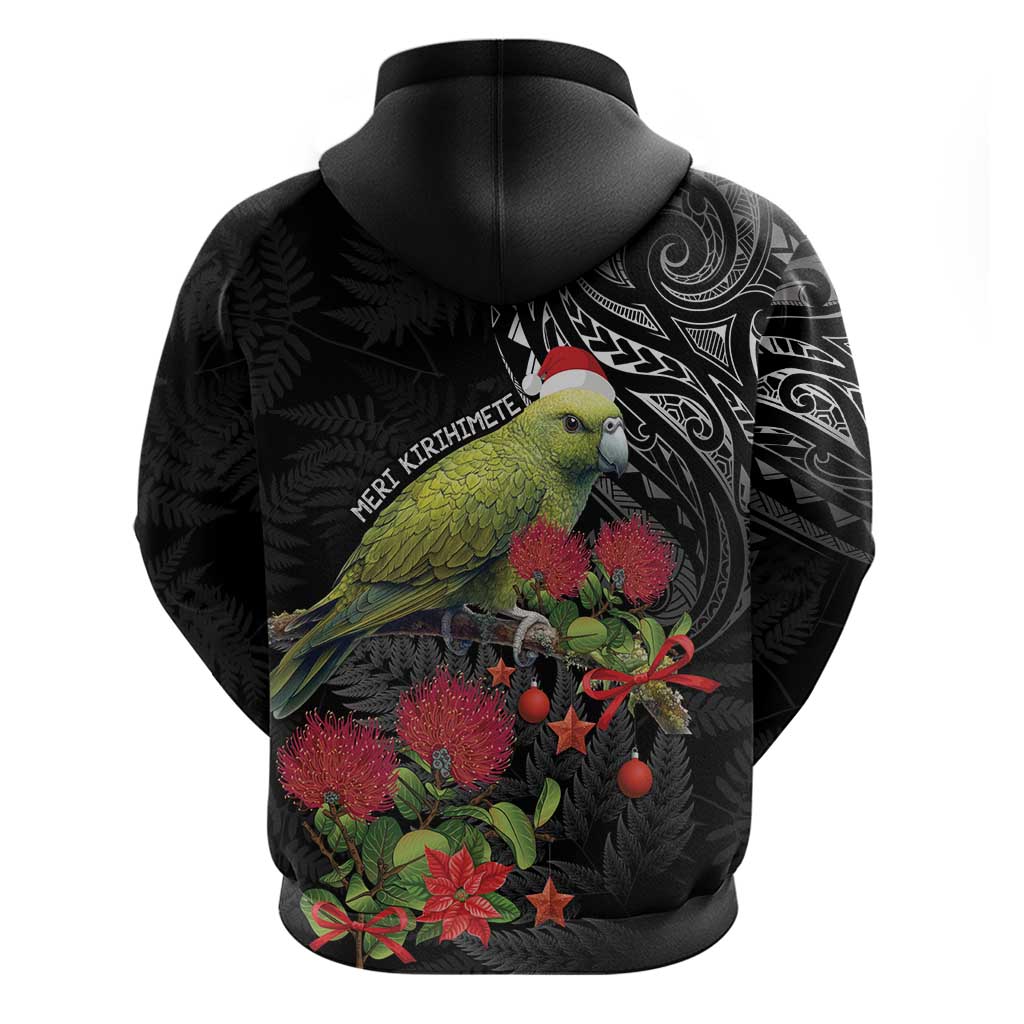 Meri Kirihimete Kakapo Hoodie Black Silver Fern Christmas Vibe LT9 - Vibe Hoodie Shop