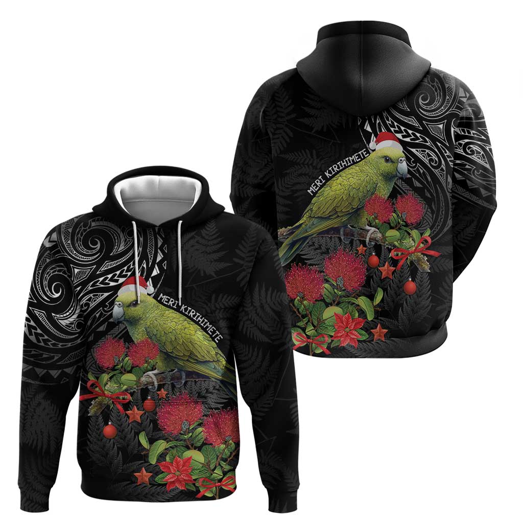 Meri Kirihimete Kakapo Hoodie Black Silver Fern Christmas Vibe LT9 - Vibe Hoodie Shop