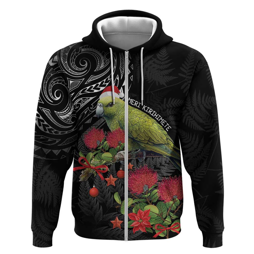 Meri Kirihimete Kakapo Hoodie Black Silver Fern Christmas Vibe LT9 - Vibe Hoodie Shop