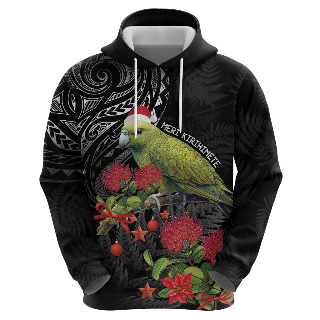 Meri Kirihimete Kakapo Hoodie Black Silver Fern Christmas Vibe LT9 - Vibe Hoodie Shop