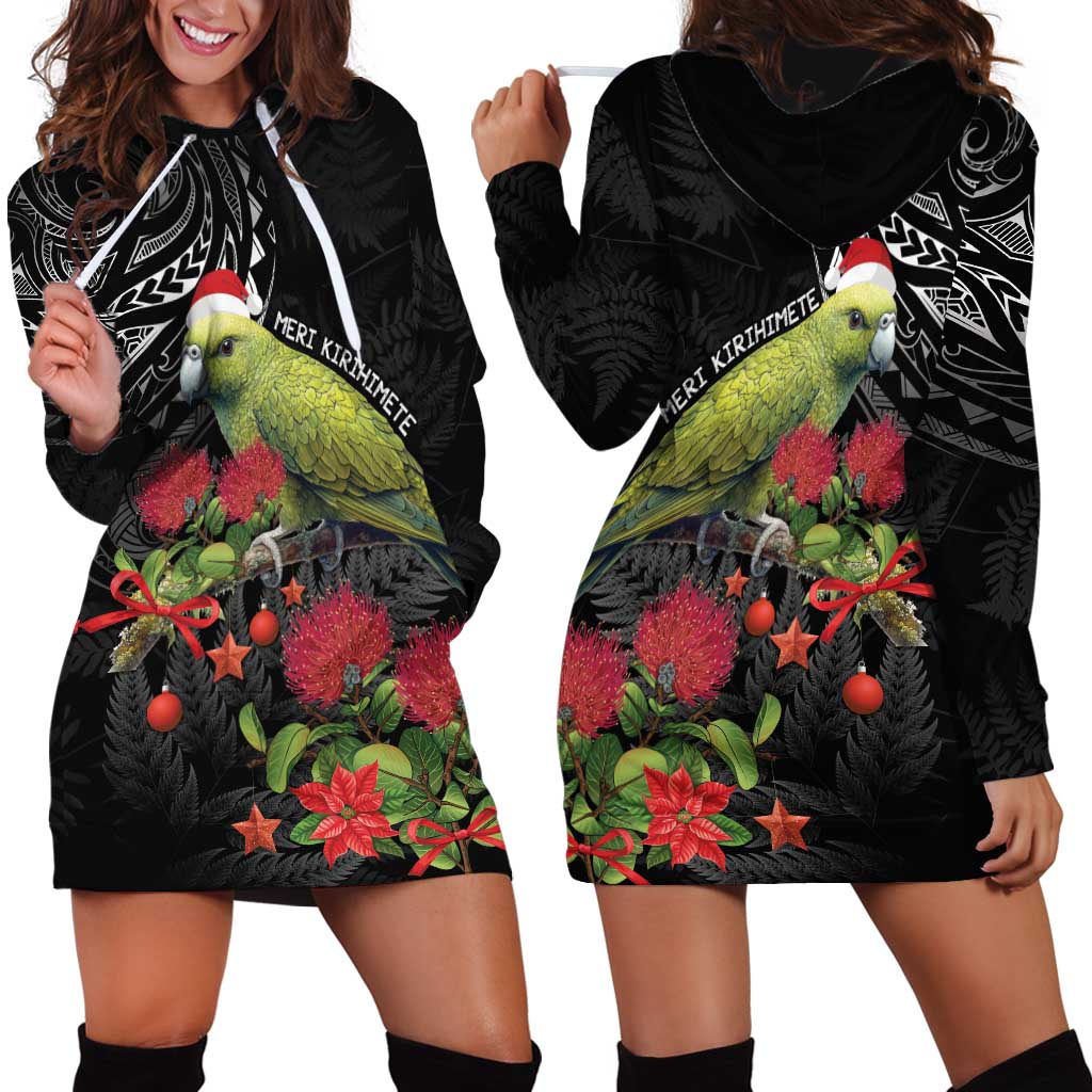 Meri Kirihimete Kakapo Hoodie Dress Black Silver Fern Christmas Vibe - Vibe Hoodie Shop