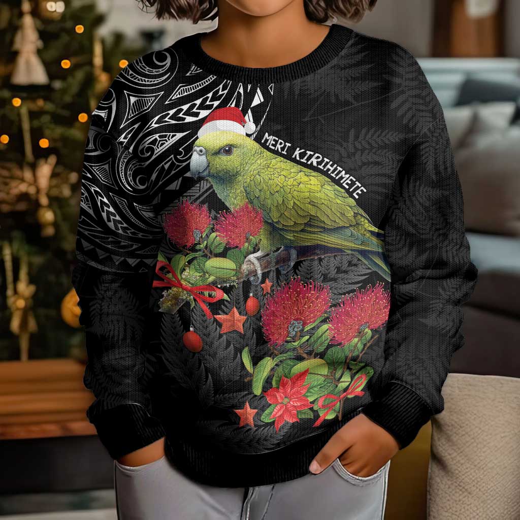 Meri Kirihimete Kakapo Kid Ugly Christmas Sweater Black Silver Fern Christmas Vibe