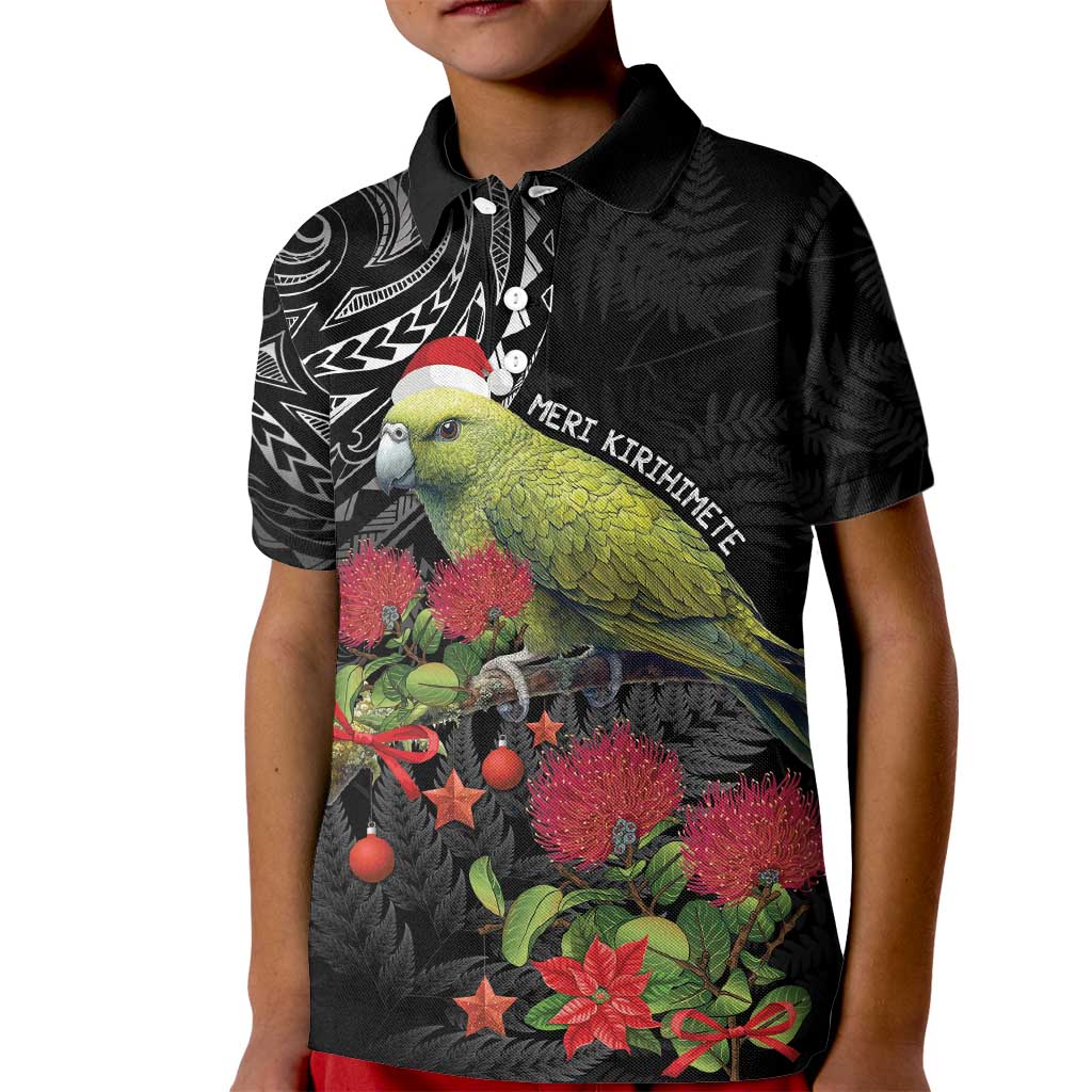 Meri Kirihimete Kakapo Kid Polo Shirt Black Silver Fern Christmas Vibe - Vibe Hoodie Shop