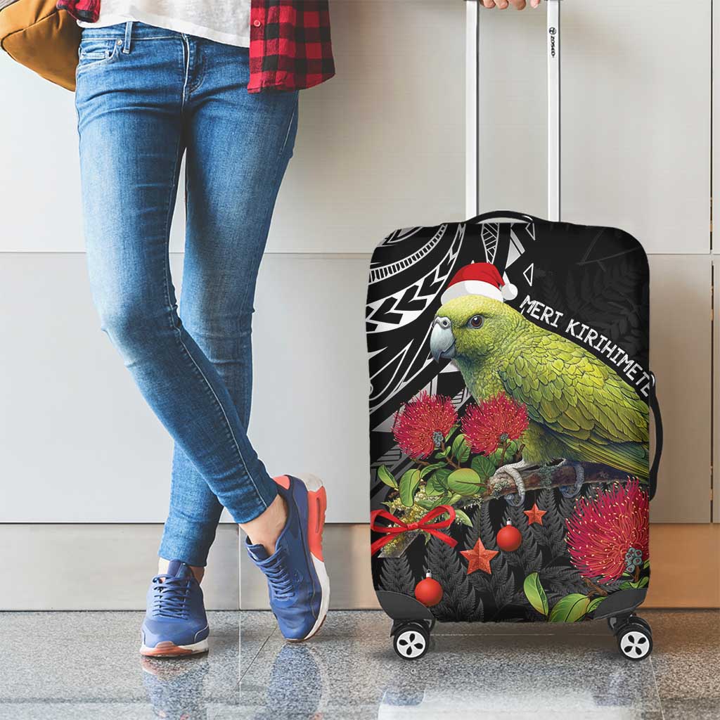 Meri Kirihimete Kakapo Luggage Cover Black Silver Fern Christmas Vibe - Vibe Hoodie Shop