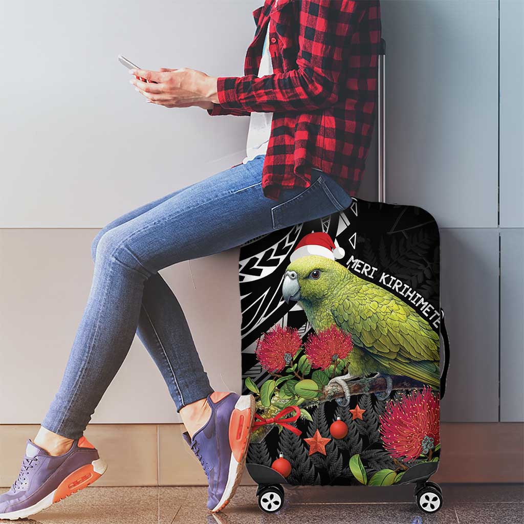 Meri Kirihimete Kakapo Luggage Cover Black Silver Fern Christmas Vibe - Vibe Hoodie Shop