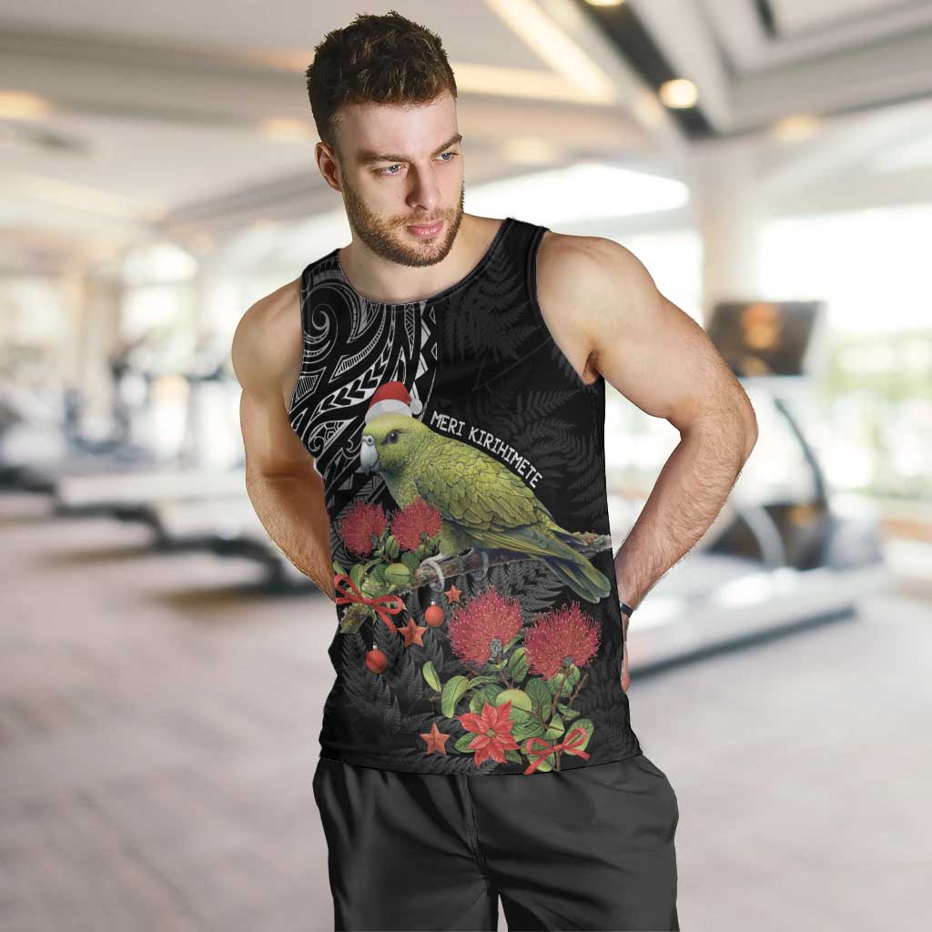 Meri Kirihimete Kakapo Men Tank Top Black Silver Fern Christmas Vibe - Vibe Hoodie Shop