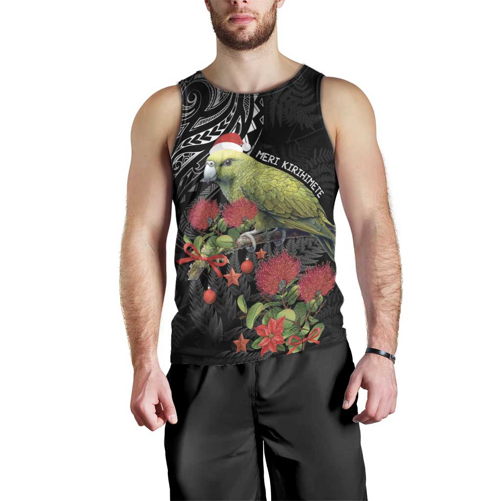 Meri Kirihimete Kakapo Men Tank Top Black Silver Fern Christmas Vibe - Vibe Hoodie Shop