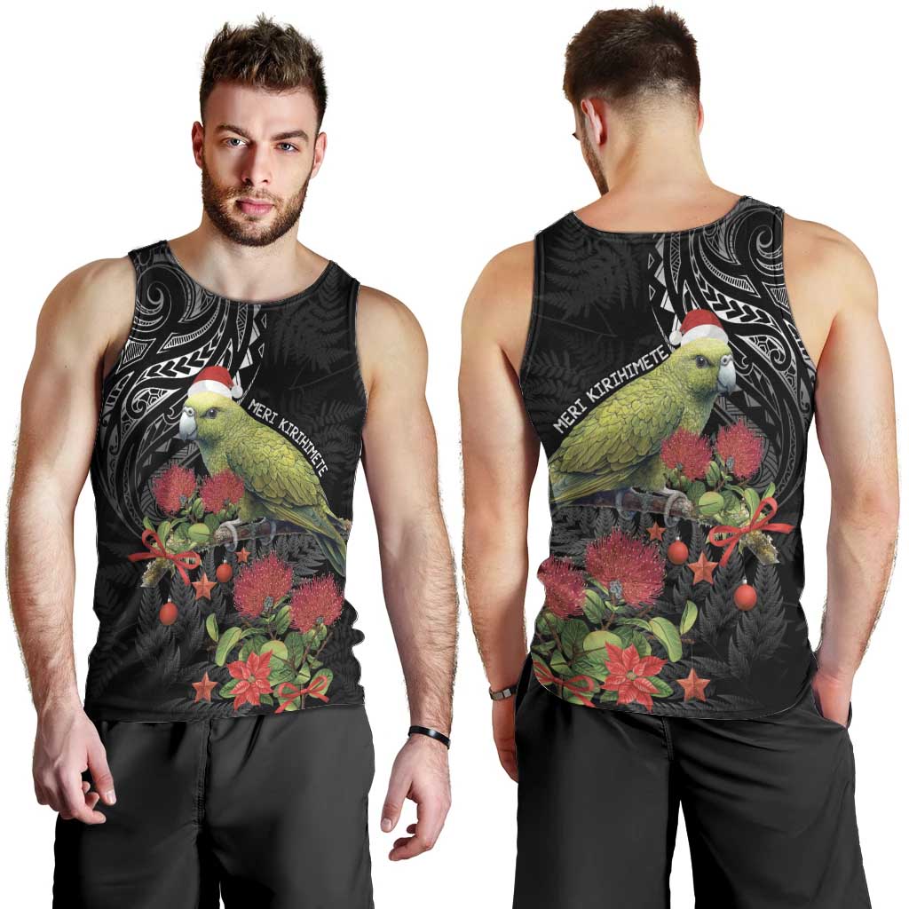 Meri Kirihimete Kakapo Men Tank Top Black Silver Fern Christmas Vibe - Vibe Hoodie Shop