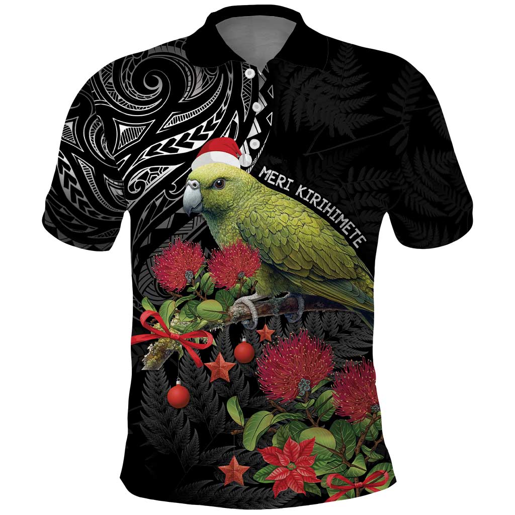 Meri Kirihimete Kakapo Polo Shirt Black Silver Fern Christmas Vibe LT9 - Vibe Hoodie Shop
