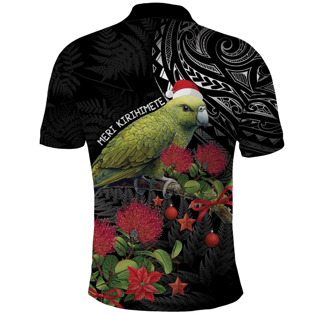 Meri Kirihimete Kakapo Polo Shirt Black Silver Fern Christmas Vibe LT9 - Vibe Hoodie Shop