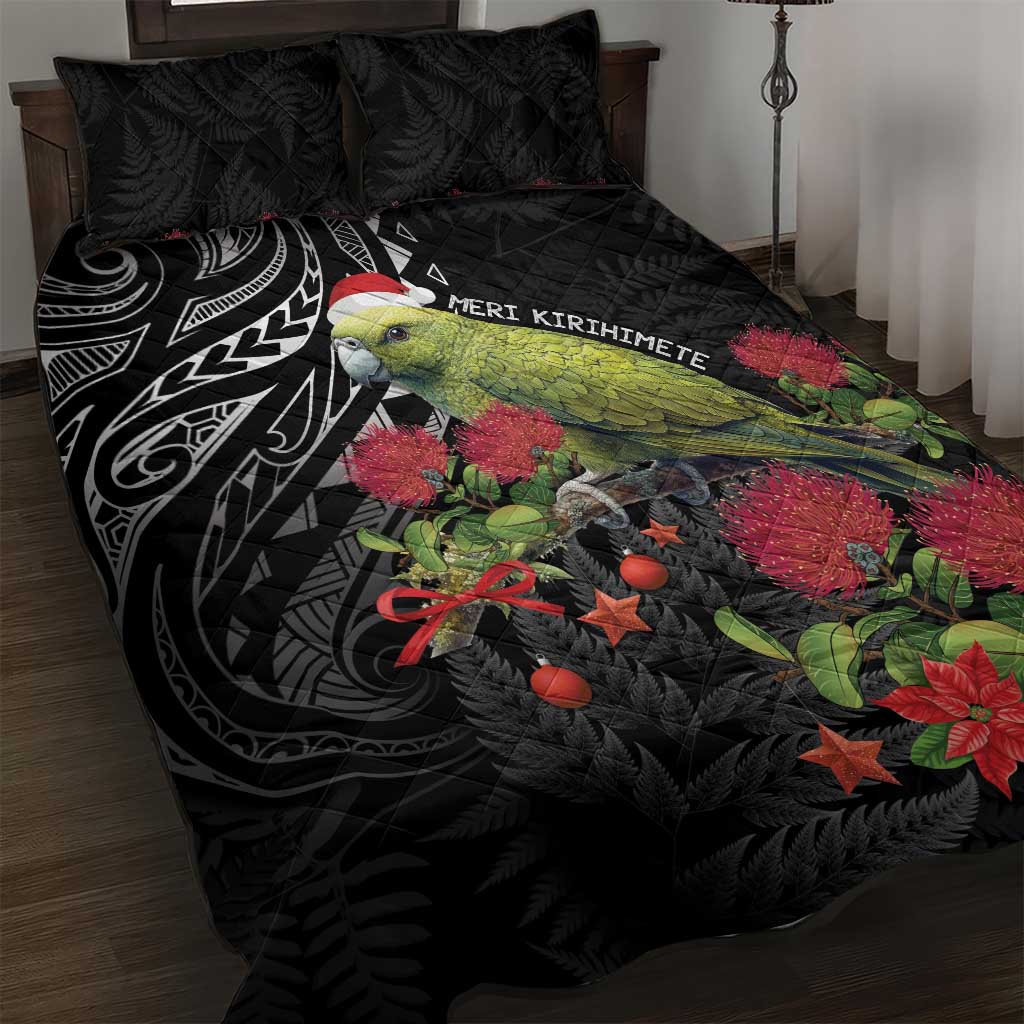 Meri Kirihimete Kakapo Quilt Bed Set Black Silver Fern Christmas Vibe - Vibe Hoodie Shop