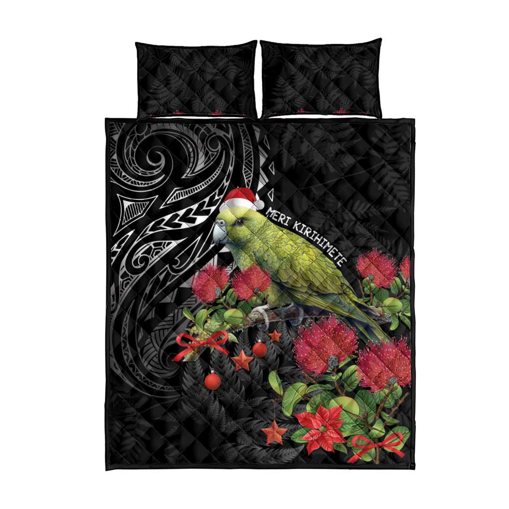 Meri Kirihimete Kakapo Quilt Bed Set Black Silver Fern Christmas Vibe - Vibe Hoodie Shop