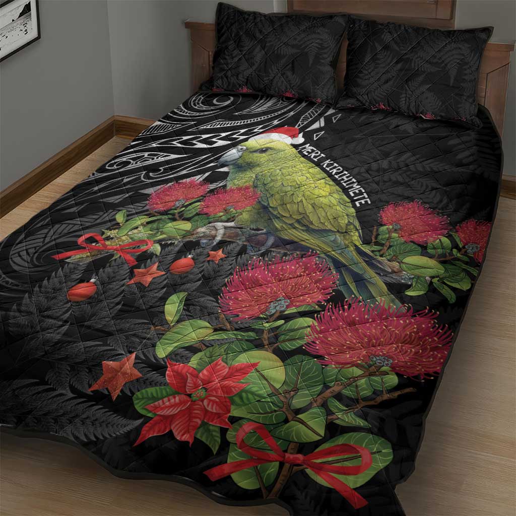 Meri Kirihimete Kakapo Quilt Bed Set Black Silver Fern Christmas Vibe - Vibe Hoodie Shop