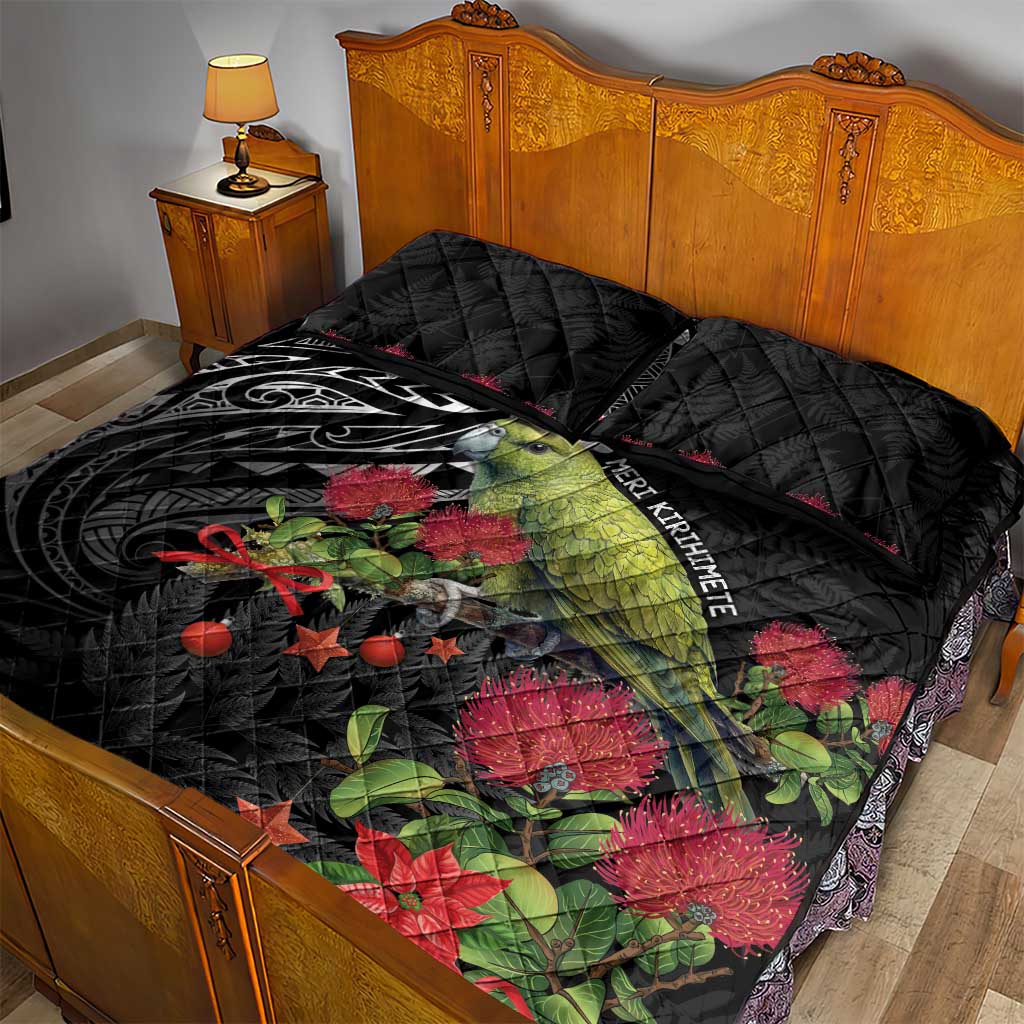 Meri Kirihimete Kakapo Quilt Bed Set Black Silver Fern Christmas Vibe - Vibe Hoodie Shop