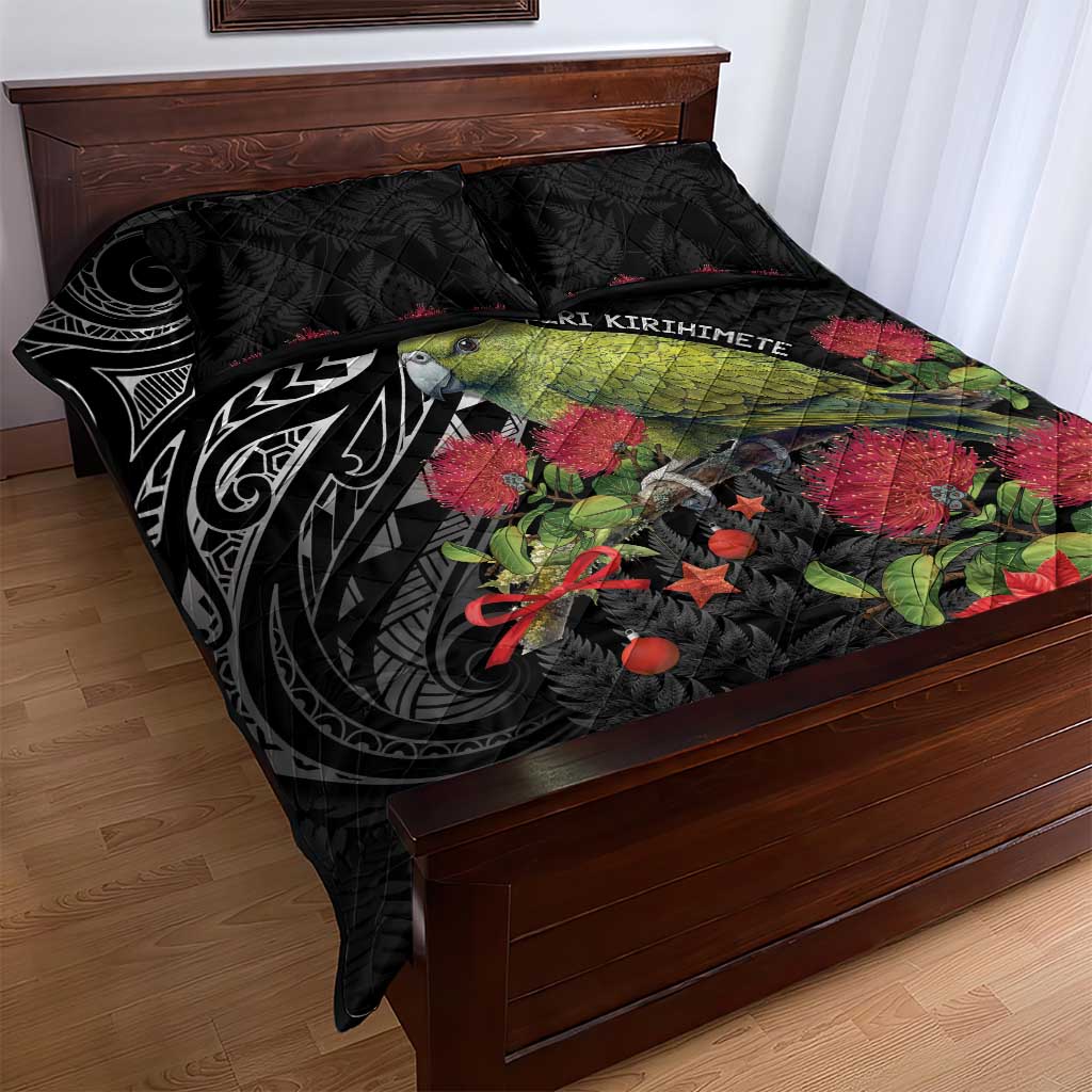 Meri Kirihimete Kakapo Quilt Bed Set Black Silver Fern Christmas Vibe - Vibe Hoodie Shop