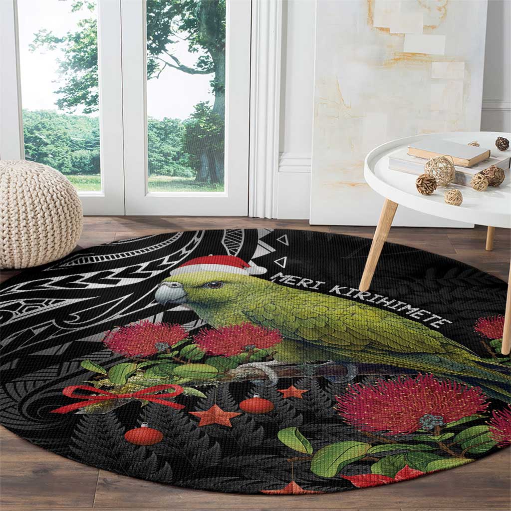 Meri Kirihimete Kakapo Round Carpet Black Silver Fern Christmas Vibe