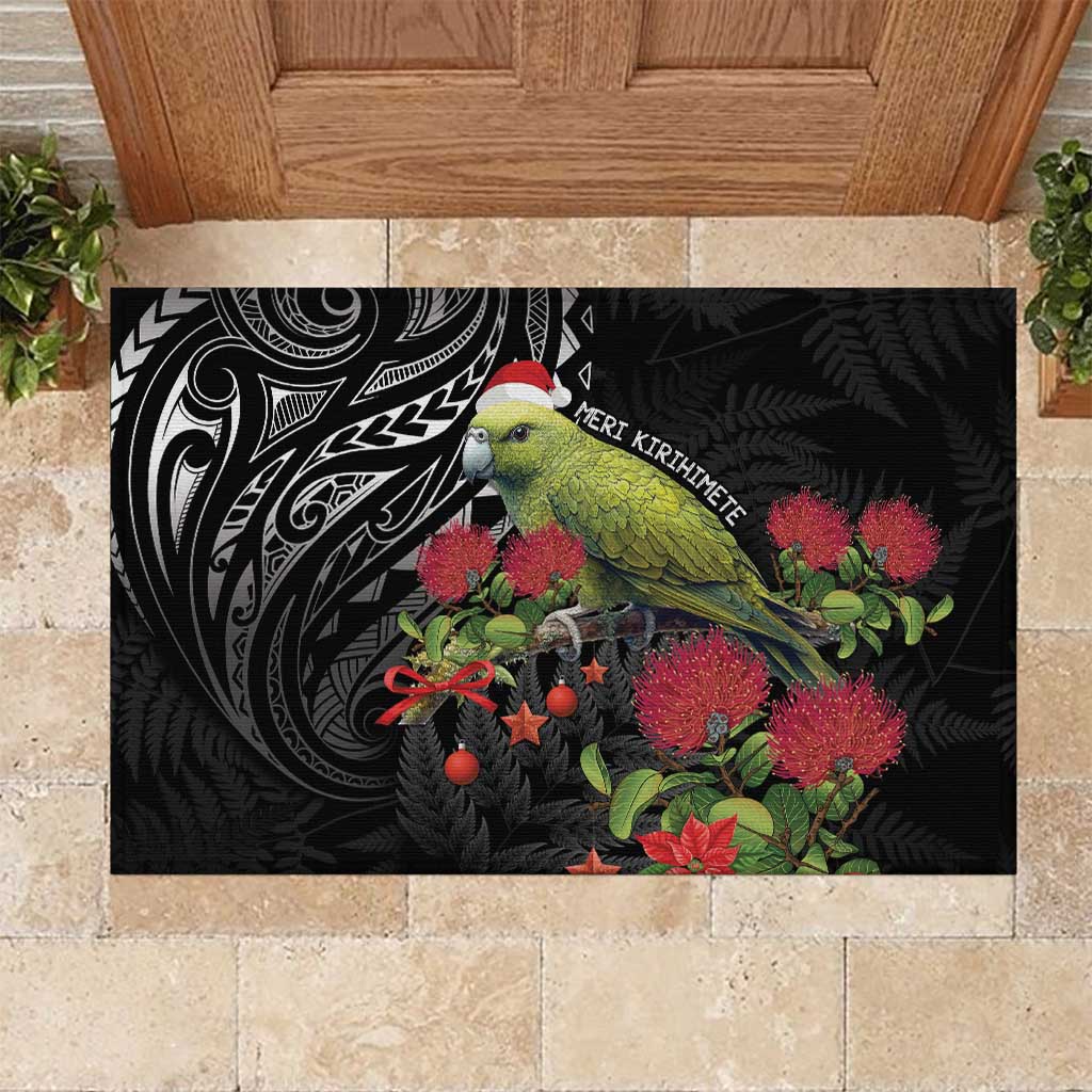 Meri Kirihimete Kakapo Rubber Doormat Black Silver Fern Christmas Vibe