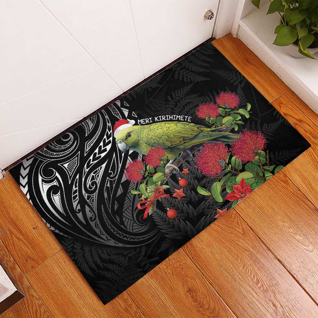 Meri Kirihimete Kakapo Rubber Doormat Black Silver Fern Christmas Vibe