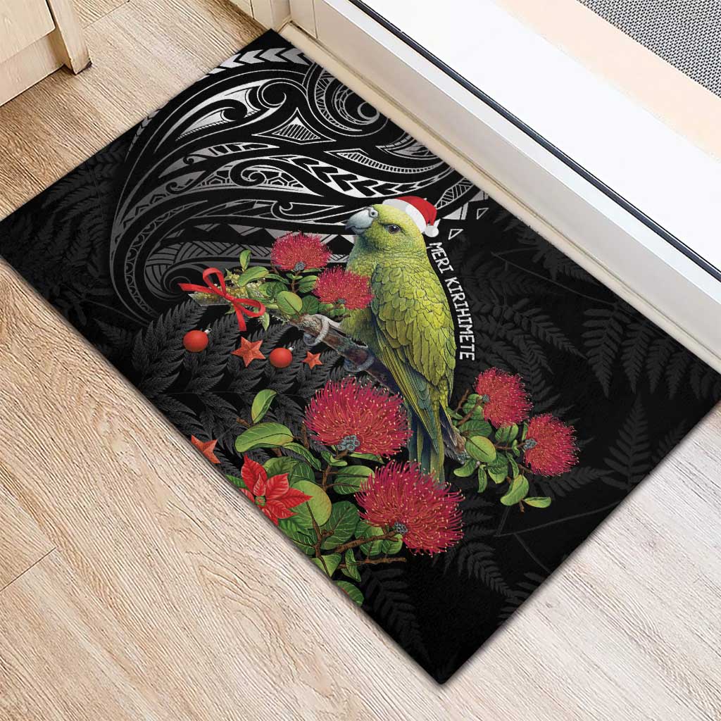 Meri Kirihimete Kakapo Rubber Doormat Black Silver Fern Christmas Vibe