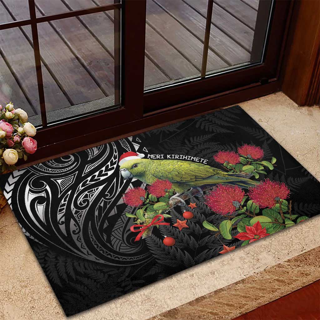 Meri Kirihimete Kakapo Rubber Doormat Black Silver Fern Christmas Vibe