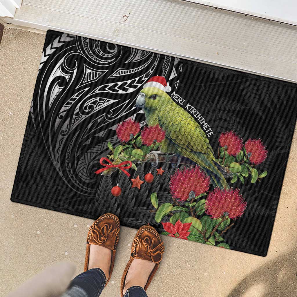 Meri Kirihimete Kakapo Rubber Doormat Black Silver Fern Christmas Vibe