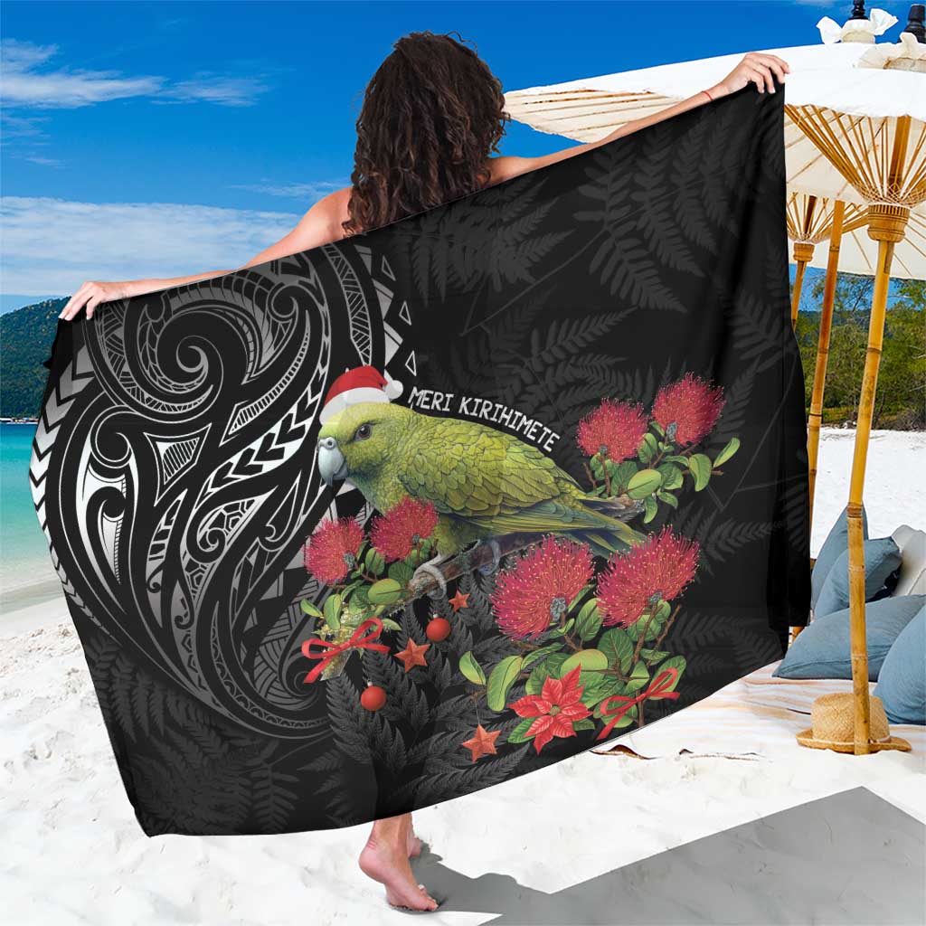 Meri Kirihimete Kakapo Sarong Black Silver Fern Christmas Vibe - Vibe Hoodie Shop