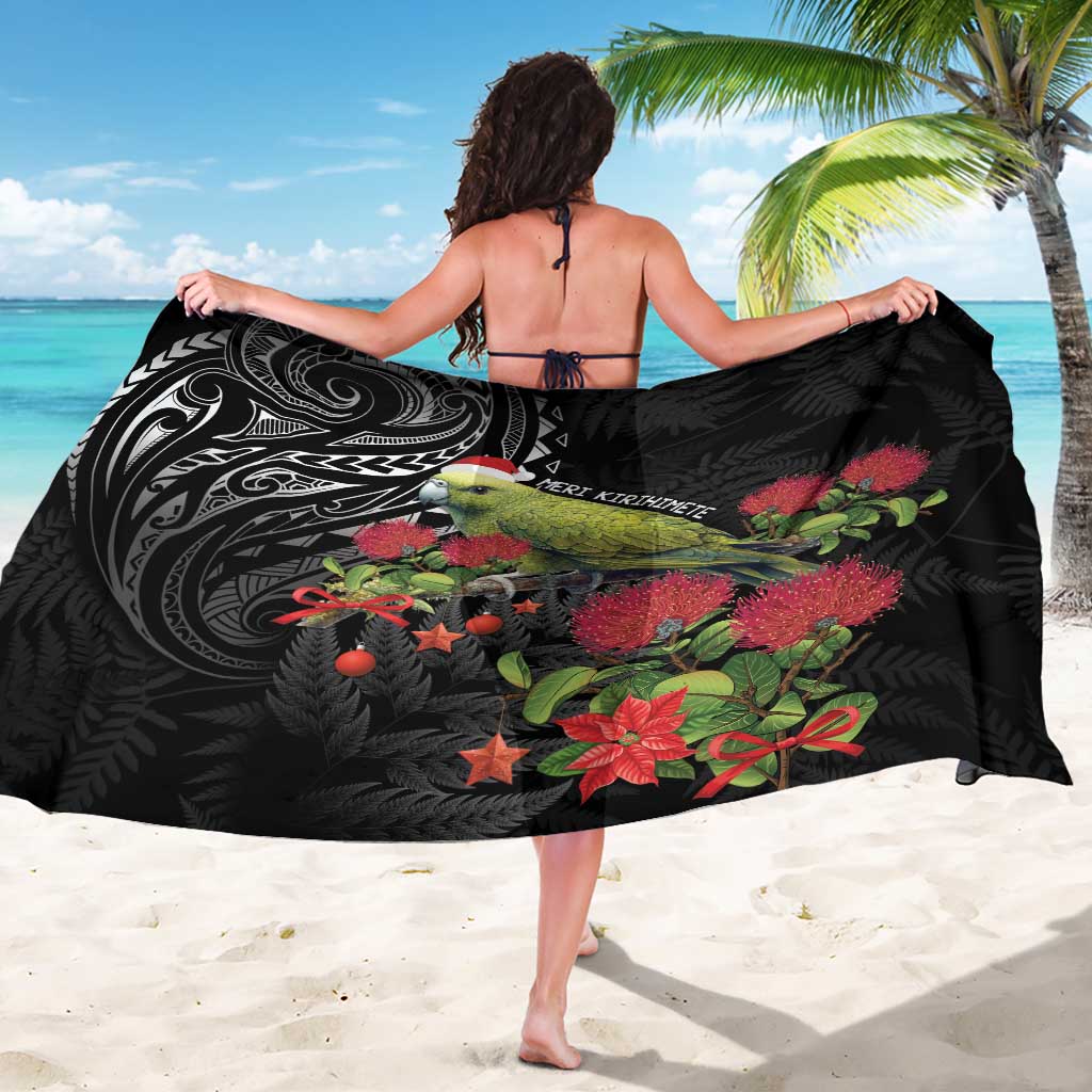 Meri Kirihimete Kakapo Sarong Black Silver Fern Christmas Vibe - Vibe Hoodie Shop