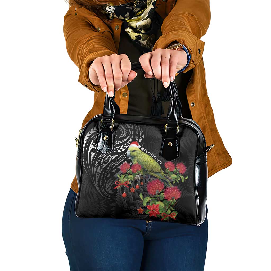 Meri Kirihimete Kakapo Shoulder Handbag Black Silver Fern Christmas Vibe - Vibe Hoodie Shop