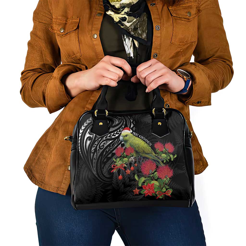 Meri Kirihimete Kakapo Shoulder Handbag Black Silver Fern Christmas Vibe - Vibe Hoodie Shop