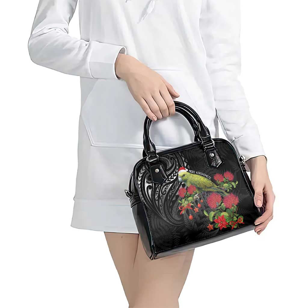 Meri Kirihimete Kakapo Shoulder Handbag Black Silver Fern Christmas Vibe - Vibe Hoodie Shop