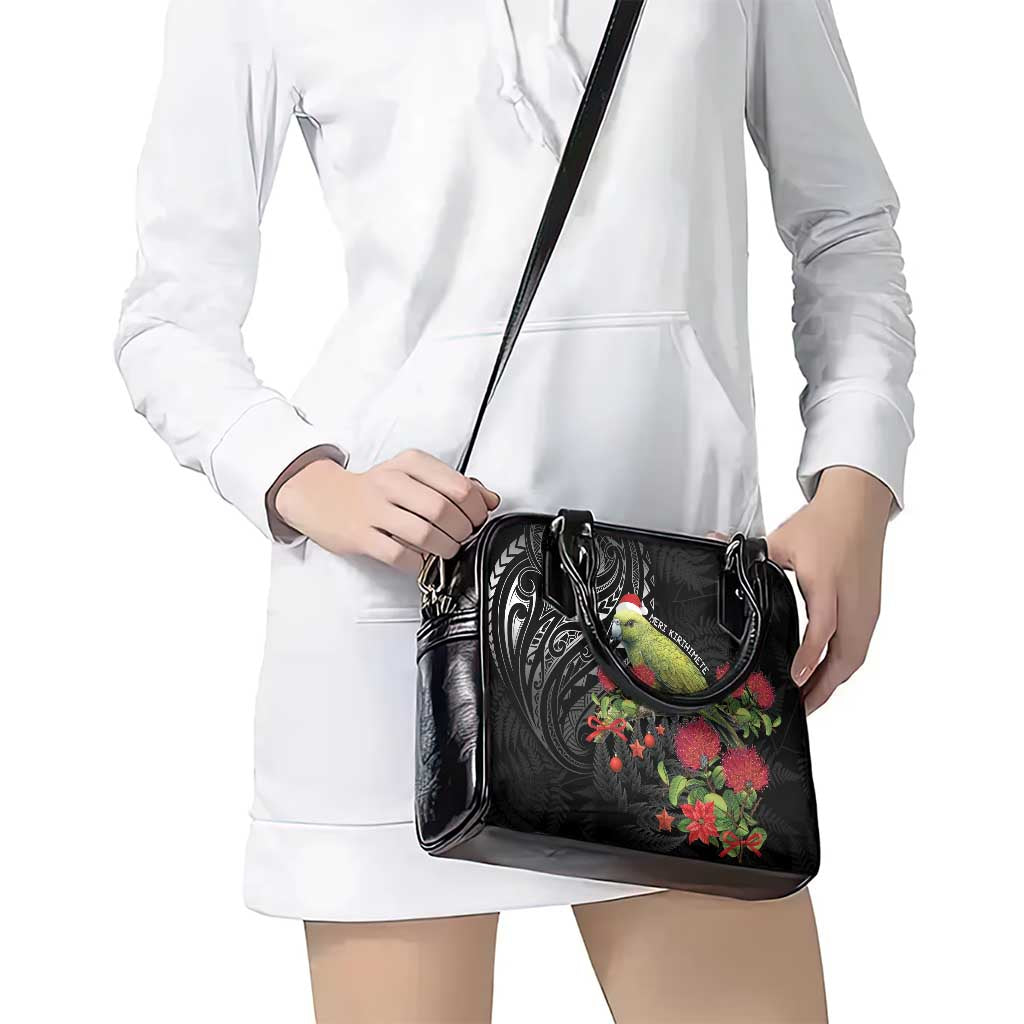 Meri Kirihimete Kakapo Shoulder Handbag Black Silver Fern Christmas Vibe - Vibe Hoodie Shop