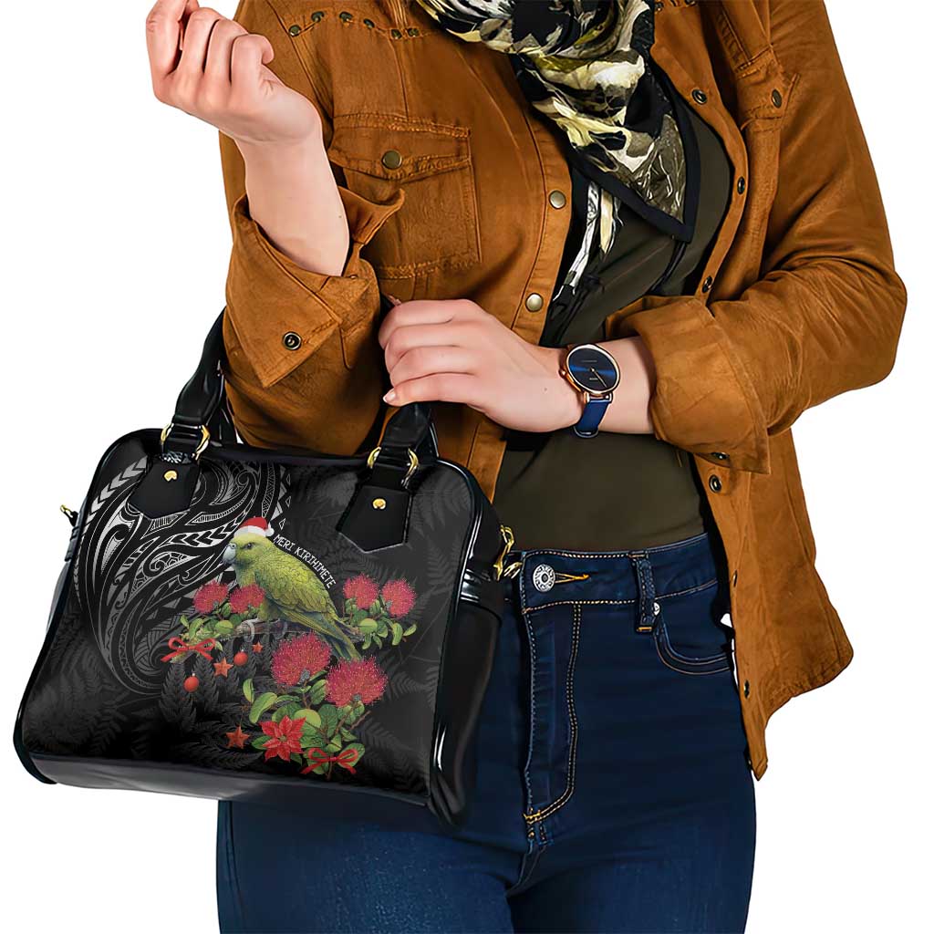 Meri Kirihimete Kakapo Shoulder Handbag Black Silver Fern Christmas Vibe - Vibe Hoodie Shop